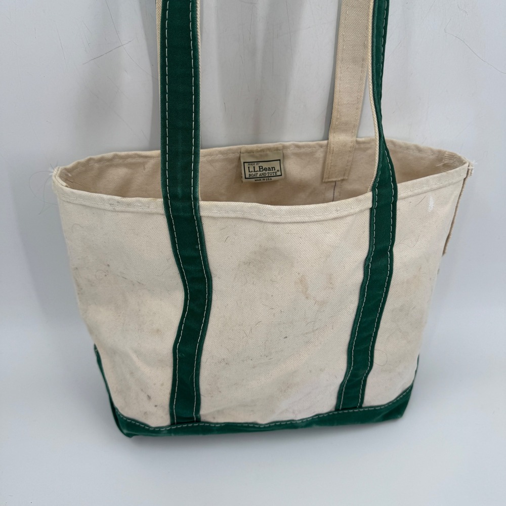 L.L. Bean Boat and Tote Bag Unisex Medium Green Canvas USA Vintage Distressed - Picture 2 of 12
